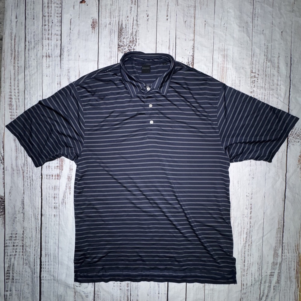 Dunning Golf Men's XXL Performance Polo Blue White Striped Moisture Wicking